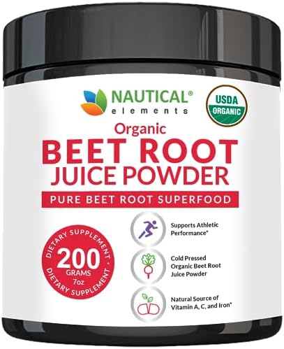 Beet Juice Powder (Порошок) Organic - Cold Pressed - 20:1 Concentrate - Concentrated Beet Root Powder - Nitric Oxide - Circulation Support - 57 Servings (Порции) of Beet Root Supplement - 7oz Nautical Elements