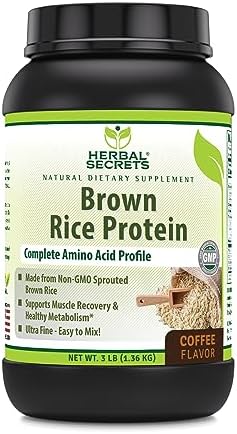 Herbal Secrets Brown Rice Protein Supplement | 3 Lb Powder (Порошок) | 12 Grams Protein per Serving (Порция) | Vegan | Made in USA (3 Lb, Vanilla) Herbal Secrets