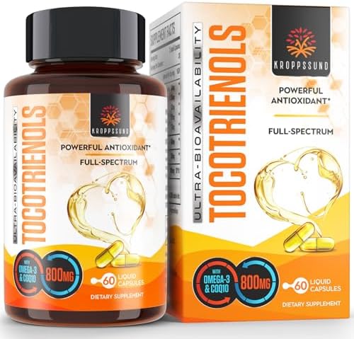 Kroppssund Tocotrienols 800mg Supplement | Rich in Vitamin E Tocotrienols, Cardiovascular, Antioxidant, Cellular Energy Production - 60 Liquid Capsules (Жидкие капсулы) Kroppssund