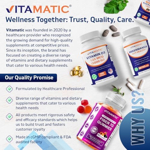 Vitamatic Magnesium Glycinate 500mg per Tablet - 180 Vegetarian Tablets (Uncoated) - Added B6 for Maximum Absorption - Supports Muscle, Joint, and Heart Health* Vitamatic