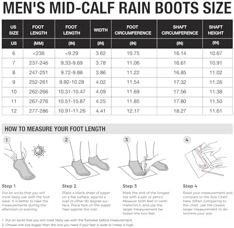 HISEA Men's Rain Boots Waterproof, Garden Fishing Outdoor Work PVC Boots, Durable Slip Resistant Boots for Agriculture and Industrial Working HISEA