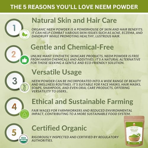 Neem Powder (Порошок) – 4 oz (Унции). - Certified USDA Organic -Non-GMO - Fresh Dried Neem Leaves Powder for Healthy Hair and Skin - Azadirachta Indica Ayurvedic Herb for Overall Wellbeing SPICY ORGANIC