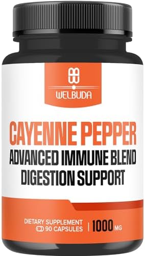 1000mg Cayenne Pepper Capsules (Капсулы) with Elderberry, Echinacea, Berberine HCI & More - Support Digestion Health, Healthy Heart & Immune System - 90 Veggie Capsules (Капсулы на растительной основе) WELBUDA