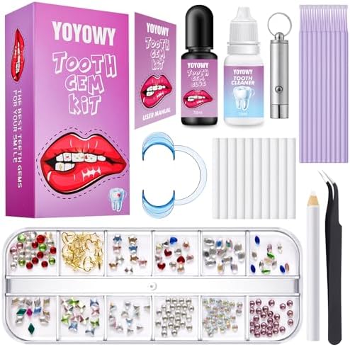 YOYOWY Tooth Gem Kit,Teeth Jewelry Kit with Glue and Light,Tooth Gems Kit for Teeth,Professional DIY Tooth Gem Kit,Fashionable Crystal for Teeth Sweet Smile Gems YOYOWY