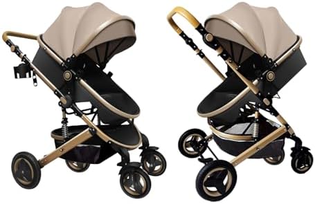 Luxury Baby Stroller 2 in 1 with Bassinet Mode Foldable Infant Stroller High Landscape Reversible Stroller Travel Pram Baby Carriage (Black) Petit B612