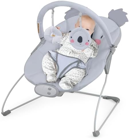 Шезлонг BABY JOY Baby Bouncer, переносной с вибрацией и музыкой, с removable баром и тканевым чехлом, 3-точечный ремень безопасности, для младенцев 0-6 месяцев до 20 lbs BABY JOY