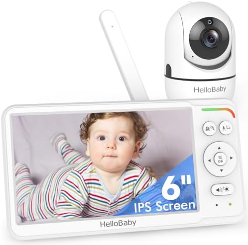 HelloBaby Baby Monitor with Camera and Audio, 6'' World First IPS Screen Baby Camera Monitor No WiFi, 30-Hrs Battery, ECO, VOX, 2-Way Talk, Night Vision, 1000ft, Video Baby Monitor Portable HelloBaby