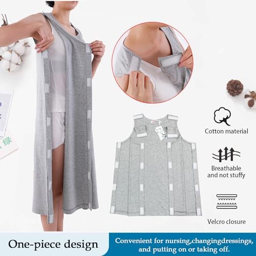 Post Shoulder Surgery Shirt,Sides and Full Arm Opening,Snap Open Tearaway Shirt,Soft Cotton Material,Chemo Clothing for Home Care/Post Surgery/Dialysis/Elderly/Fracture/Disability/Rehab DURASIKO