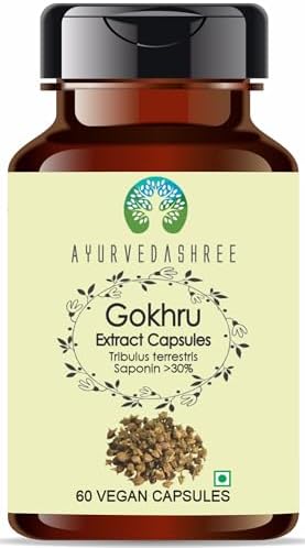 Gokhru Extract 500mg - 60 Vegetarian Capsules|Tribulus Terrestris| All Natural | 100% Vegan | Gluten-Free | GMP Certified AYURVEDASHREE