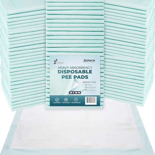 GREEN LIFESTYLE Disposable Underpads - Chucks Pads Disposable Adults, for use as Incontinence Bed Pads, Pet Pads, Pee Pads for Dogs, Cats, Bunny, Seniors Bed Pad (Pack of 25 - 30x36) GREEN LIFESTYLE