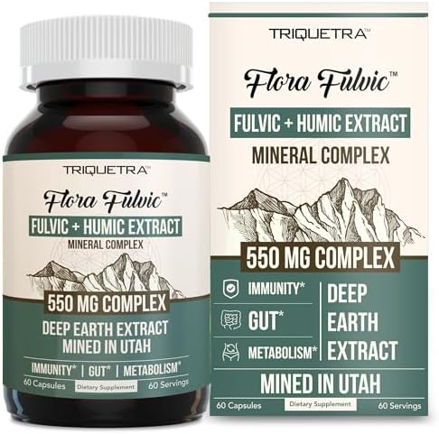 Flora Fulvic | Fulvic Acid + Humic Acid Complex – 550 mg |Mined in Utah, Prehistoric Deep Earth Extract | Immunity, Gut, Digestion – Natural Trace Mineral Complex, Fulvic Acid Supplement – 60 Capsules Triquetra Health