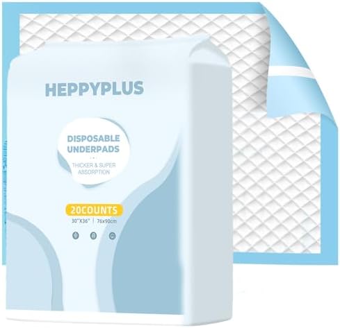 Bed Pads with Adhesive Strips 30"X 36" Disposable Underpads Extra Large Thicker Pee Pads for Adult (20 Count) HEPPYPLUS