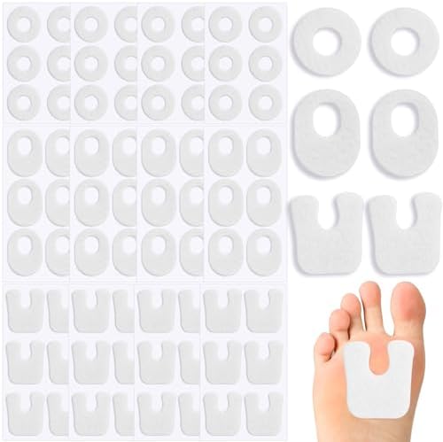 Shynek 72 Pcs Callus Pads, 3 Model Felt Callus Cushions for Bottom of Foot Self Adhesive Foot Corn Pads for Men and Women Reduce Foot and Toes Pain Relief, U Shaped, Oval Shape & Round Shape, Beige Shynek