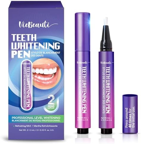 VieBeauti Teeth Whitening Pen Gel Kit: Tooth Whitener with Carbamide Peroxide for Sensitive Teeth - Professional Dental Stain Remover for an Instant Bright Smile 0.1 Fl Oz (Pack of 2) VieBeauti