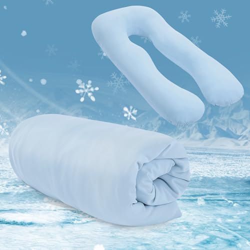 BALAPET Cooling Pregnancy Pillow Cover (ONLY Pillowcase), Q-Max 0.4 U Shaped Luxurious Smooth Maternity Pillow Cover with Hidden Zip, Cool Large Pillow Protector for Side Hot Sleeper, Blue, 61x31 in BALAPET