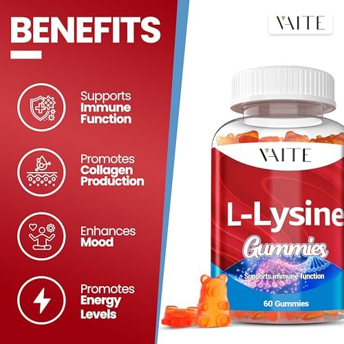 L-Lysine 1000mg Gummies (Жевательные конфеты) - Supports Skin, Lip, Vegan, Gluten Free, Vitamins for Adults Tissue Health & Immune System, Chewables (Жевательные таблетки), Amino Acid Vitamin Supplement & Complex Supplements, Non-GMO VAITE