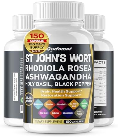 St. John's Wort Rhodiola Rosea Ashwagandha Holy Basil Valerian Chamomile Black Pepper -150 Capsules- Made in USA GUDOMET