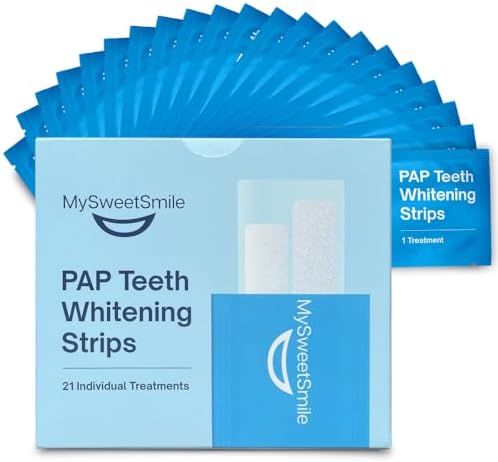 MySweetSmile PAP Teeth Whitening Strips - Enamel-Safe, Sensitivity-Free Formula - 42 Peroxide-Free Whitening Strips - Dentist-Approved - IndyBest Award-Winning Brand - 21 Treatments - Mint Flavour MySweetSmile