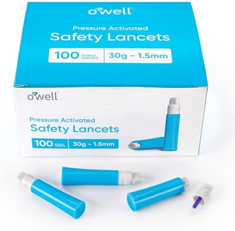 Disposable Safety Lancets for Diabetes Testing – 30G x 1.5mm, Preloaded Sterile Lancet Needles – Compact Keto & Diabetic Lancets with a Twist-Off Lid for Easy Blood Testing Anywhere by OWELL, 100 Ct. OWELL