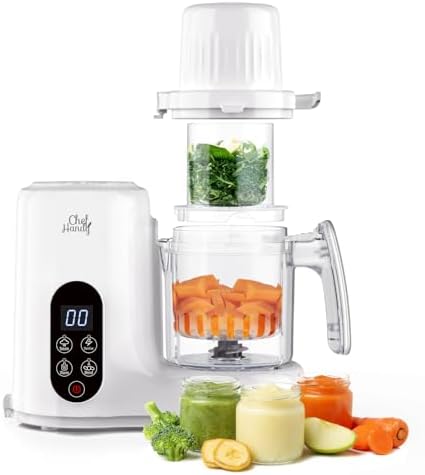 Baby Food Maker, Baby Food Processor, 5 in 1 Baby Puree Maker with Dual Steaming Baskets for Steamer, Blender, Grinder, Bottle Warming Fuction, Auto Cooking & Grinding, Touchscreen Control, White Chefhandy