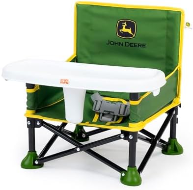 Bright Starts John Deere Pop 'N Sit Portable Booster Chair, Floor Seat, Indoor/Outdoor Use, Compact Fold, Green and Yellow, 6 Mos - 3 Yrs Bright Starts