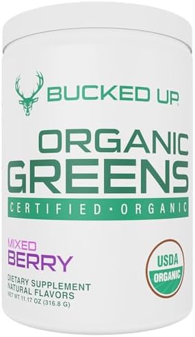 Greens Superfood Powder (Порошок) Mixed Berry | 8 Most Essential Mixed Greens | Certified 100% Organic | Chlorella, Spinach, Kale, Spirulina, Alfalfa, Broccoli, Wheat Grass, & Barley Grass | 30 SERV | 11.17 OZ Bucked Up