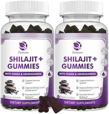 (2 Pack) Shilajit Gummies (Жевательные конфеты), Pure Himalayan Shilajit with Ashwagandha, Black Seed Oil, Vitamin C D3 B12 & Zinc, Sugar Free Shilajit for Men & Women, Vegan & Non-GMO Lukaree