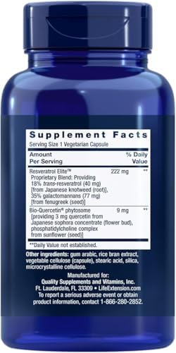 Life Extension Optimized Resveratrol Elite, 60 Vegetarian Capsules (Pack of 2), with Bio-Quercetin phytosome | Non GMO, Gluten Free Life Extension