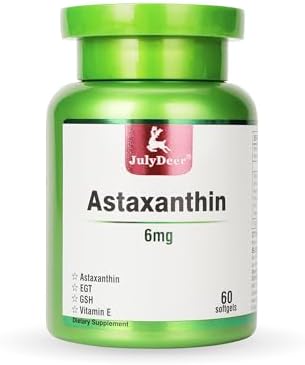 Astaxanthin 6 mg with Nicotinamide Vitamin E Premium Antioxidant Supplement EGT GSH - for Skin, Eye, Joint & Immune System Health Cell Health & Energy丨5 in 1 Complex Supplement - 60 Softgels (Мягкие капсулы) JulyDeer