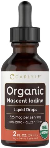 Carlyle Organic Nascent Iodine Liquid Drops (Жидкие капли) | 2 fl oz (Жидкие унции) | Vegan Supplement | Non-GMO, Gluten Free Carlyle