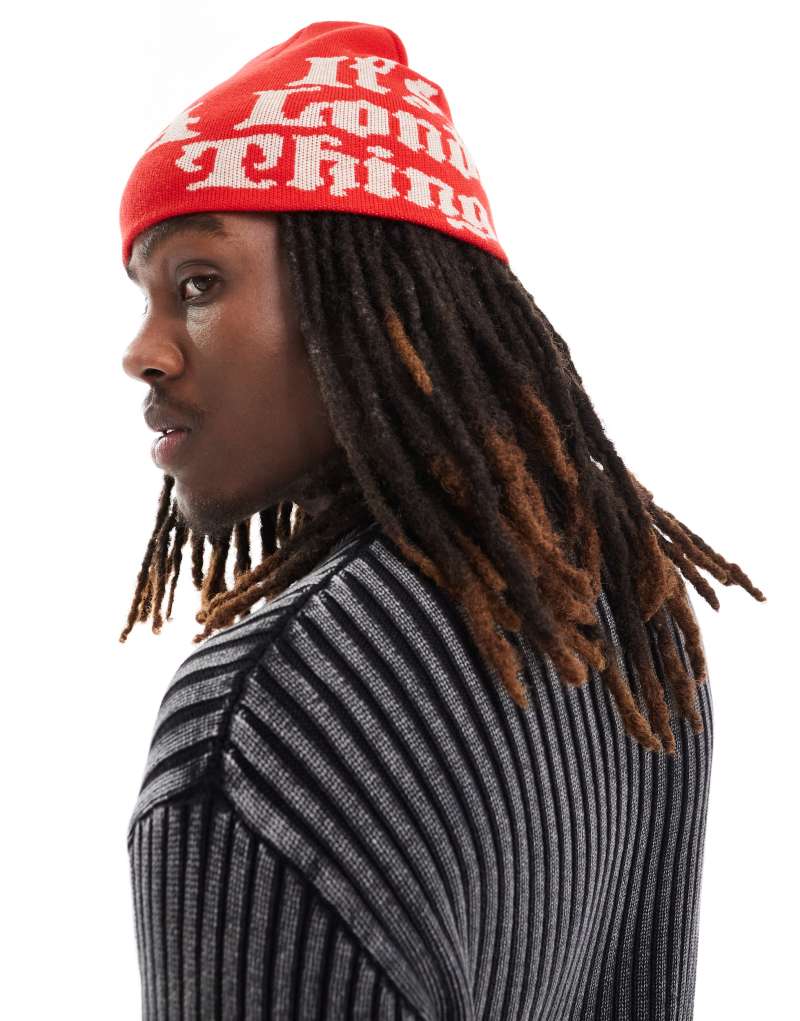 ASOS DESIGN skull beanie with graphic in red ASOS DESIGN