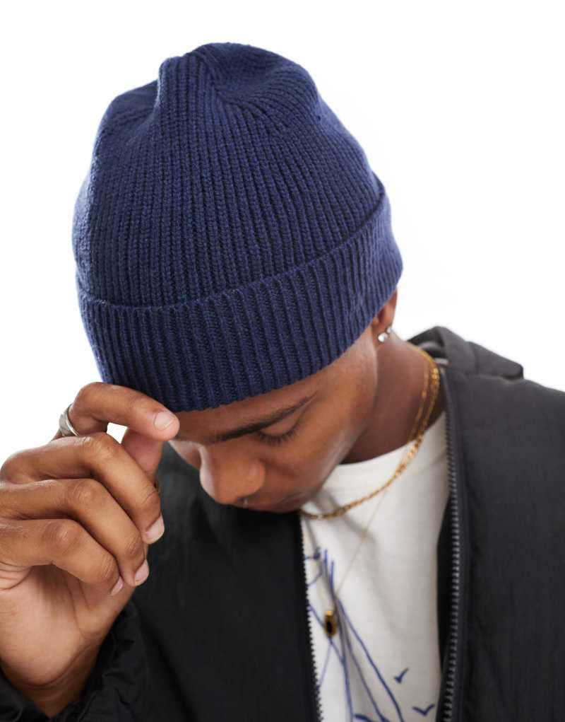 ASOS DESIGN fisherman ribbed beanie in navy ASOS DESIGN