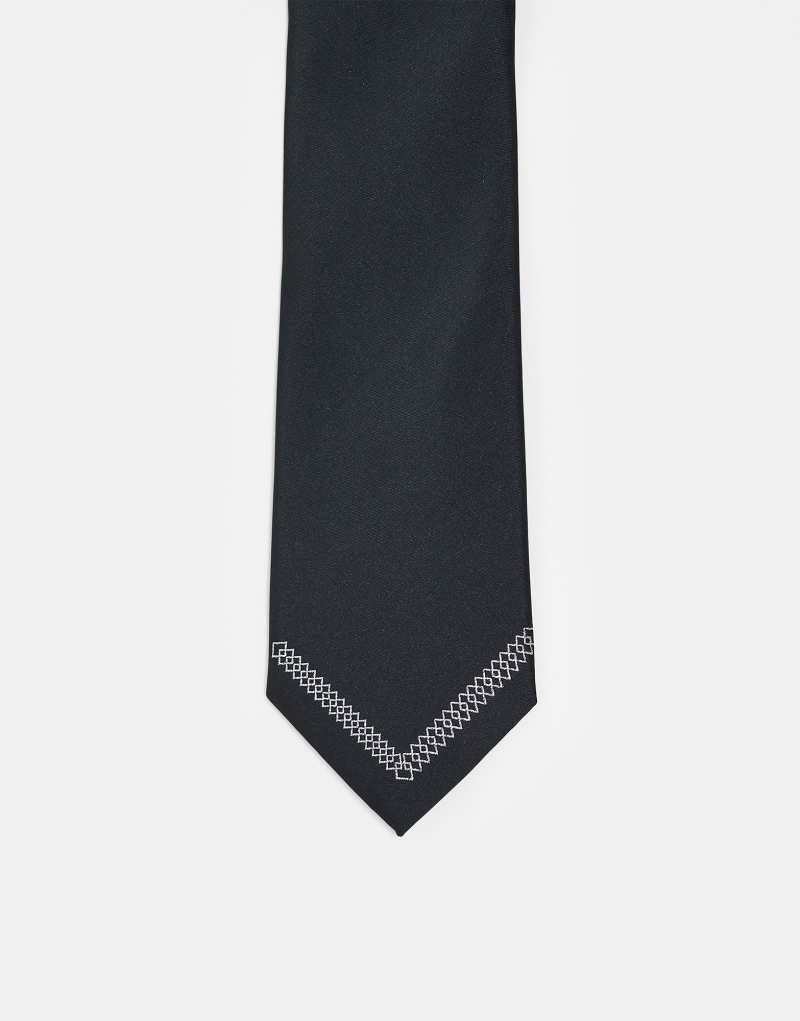 ASOS DESIGN tie with tip pattern in black ASOS DESIGN