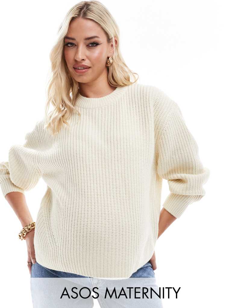 ASOS DESIGN Maternity chunky crew neck rib sweater in cream ASOS Maternity