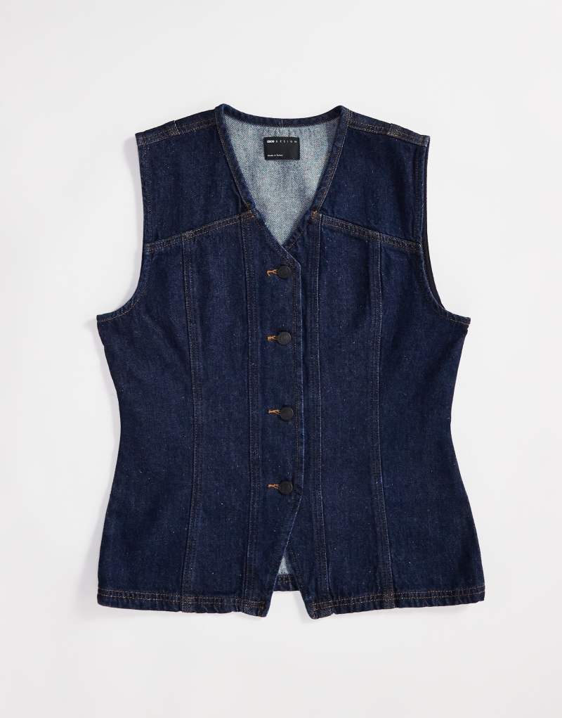 ASOS DESIGN denim seamed vest in indigo ASOS DESIGN