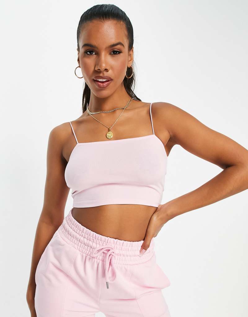 ASOS DESIGN ultimate bandeau crop top with skinny straps in baby pink - part of a set ASOS DESIGN