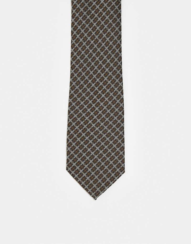 ASOS DESIGN tie with check in brown ASOS DESIGN