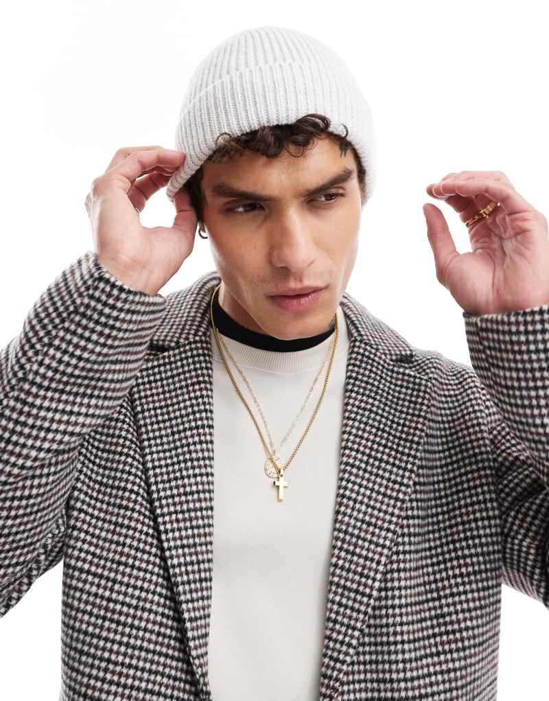 ASOS DESIGN lambswool fisherman ribbed beanie in gray ASOS DESIGN