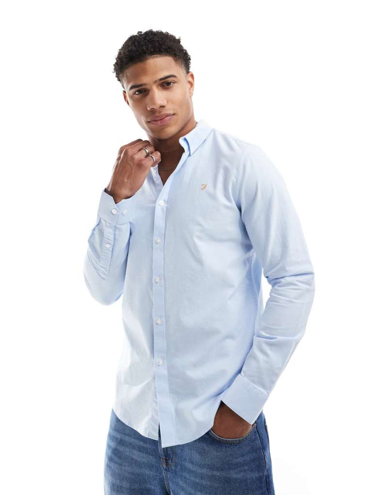 Farah brewer long sleeve shirt in light blue Farah