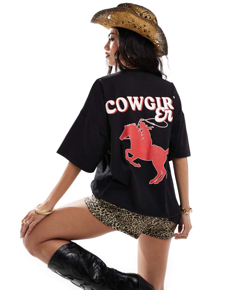 Kaiia cowgirl era logo back print oversized T-shirt in black Kaiia