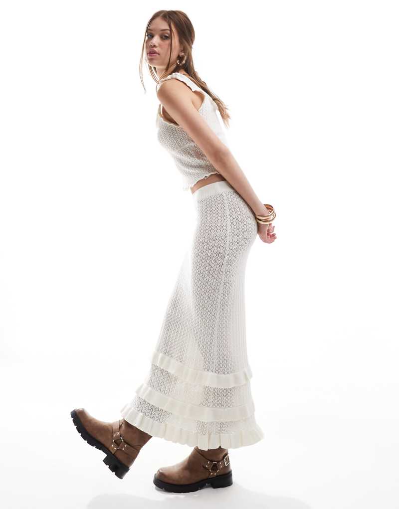 Miss Selfridge crochet maxi skirt with frill detail in cream - part of a set Miss Selfridge