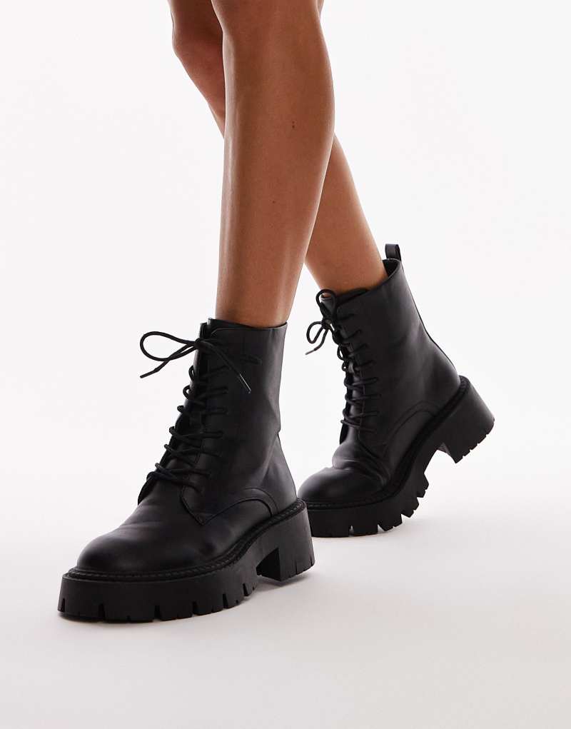 Женские Ботинки Topshop Lorelai Chunky Lace Up в черном TOPSHOP