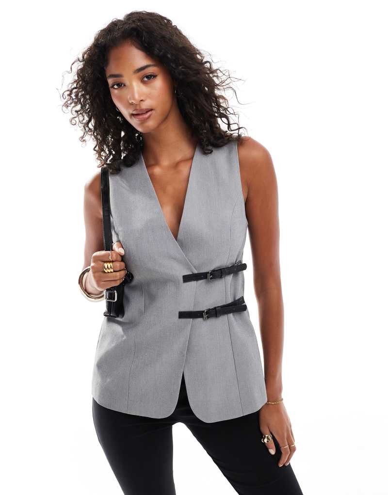 ASOS DESIGN longline belted vest in gray ASOS DESIGN