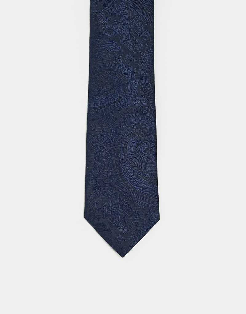 ASOS DESIGN slim tie with paisley print in navy ASOS DESIGN