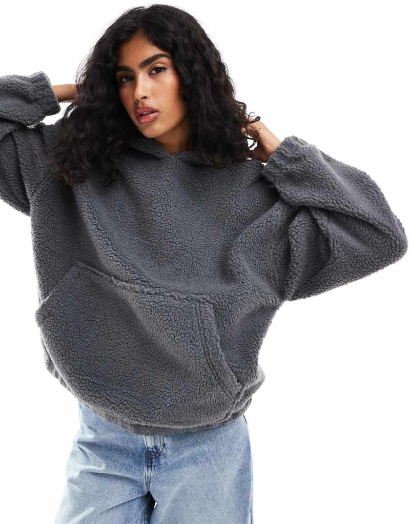 Женское Худи ASOS DESIGN Oversized Borg в угольном цвете ASOS DESIGN