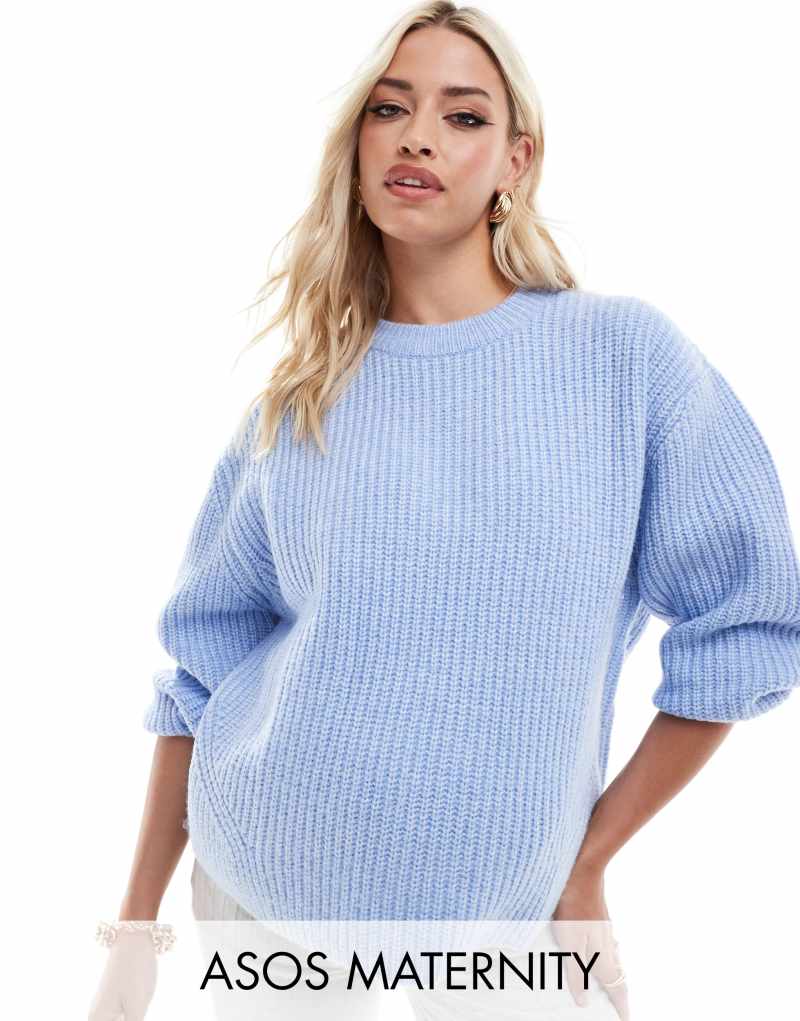 ASOS DESIGN Maternity chunky crew neck rib sweater in baby blue ASOS Maternity