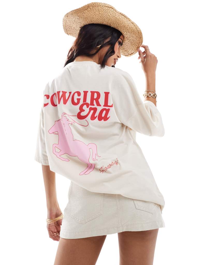 Kaiia cowgirl era logo back print oversized T-shirt in cream Kaiia