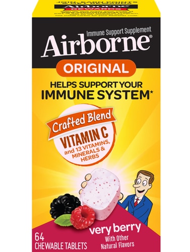 Chewable Tablets (Жевательные таблетки) Berry Vitamin C & E & Zinc Immune Support -- 64 Chewable Tablets AirBorne