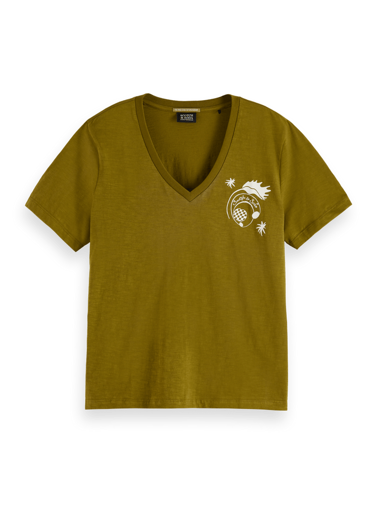 Футболка Scotch & Soda Regular Fit с фактурным принтом и V-образным вырезом, 100% хлопок Scotch & Soda