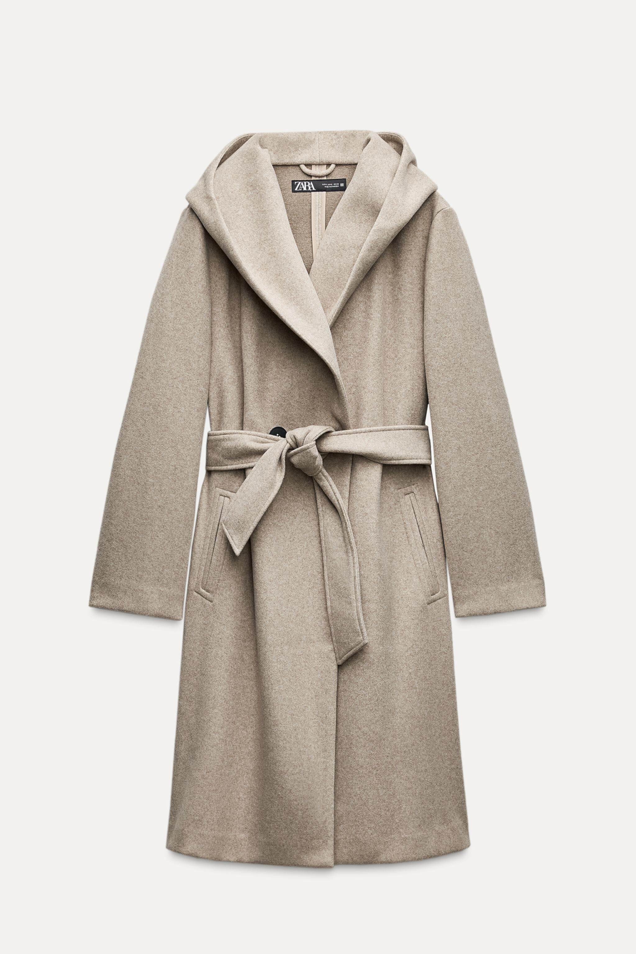 Женская Повседневная куртка ZARA BELTED SOFT HOODED COAT ZARA